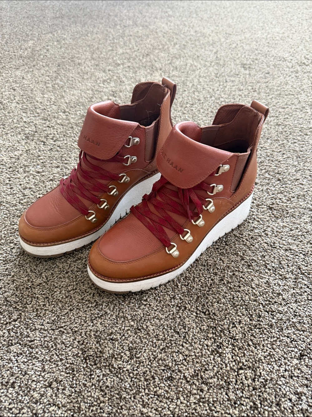 Cole Haan Two-Tone Rust and White Wedge Hiker Sneakers